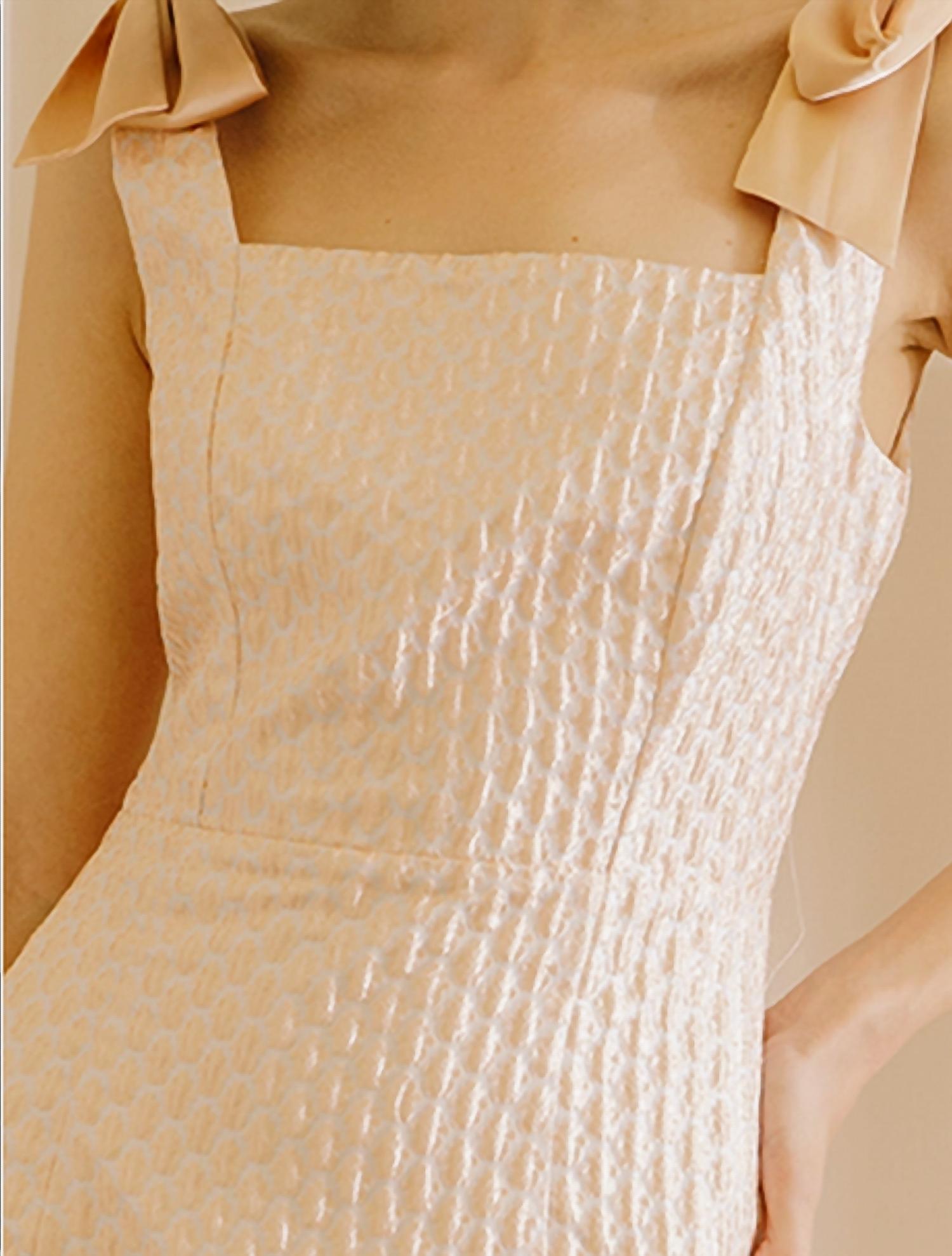 Storia - Floral Embroidered Bow Straps Mini Dress