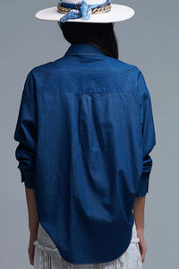 Q2 - Relaxed Denim Shirt With Buttons Top