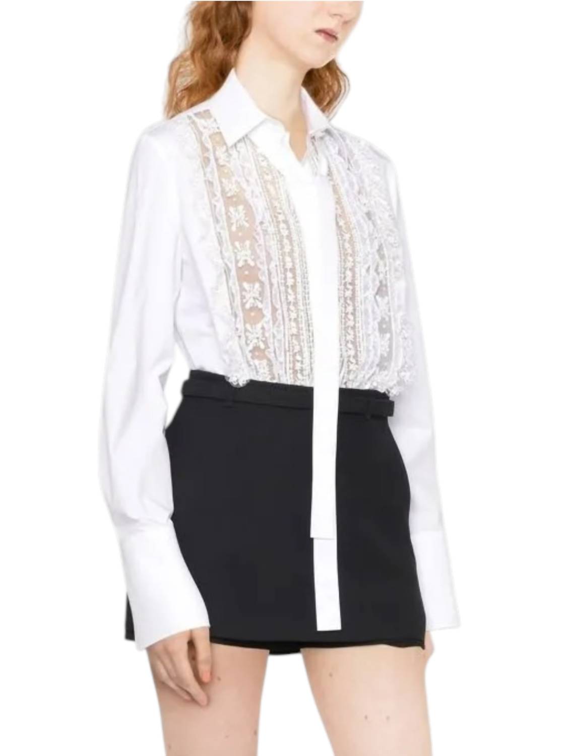 Valentino Lace-bib Tailored Shirt in white - women's blouse