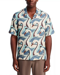 Paul Smith Short Sleeve Regular Fit Shirt in swan print blue - men's t-shirt