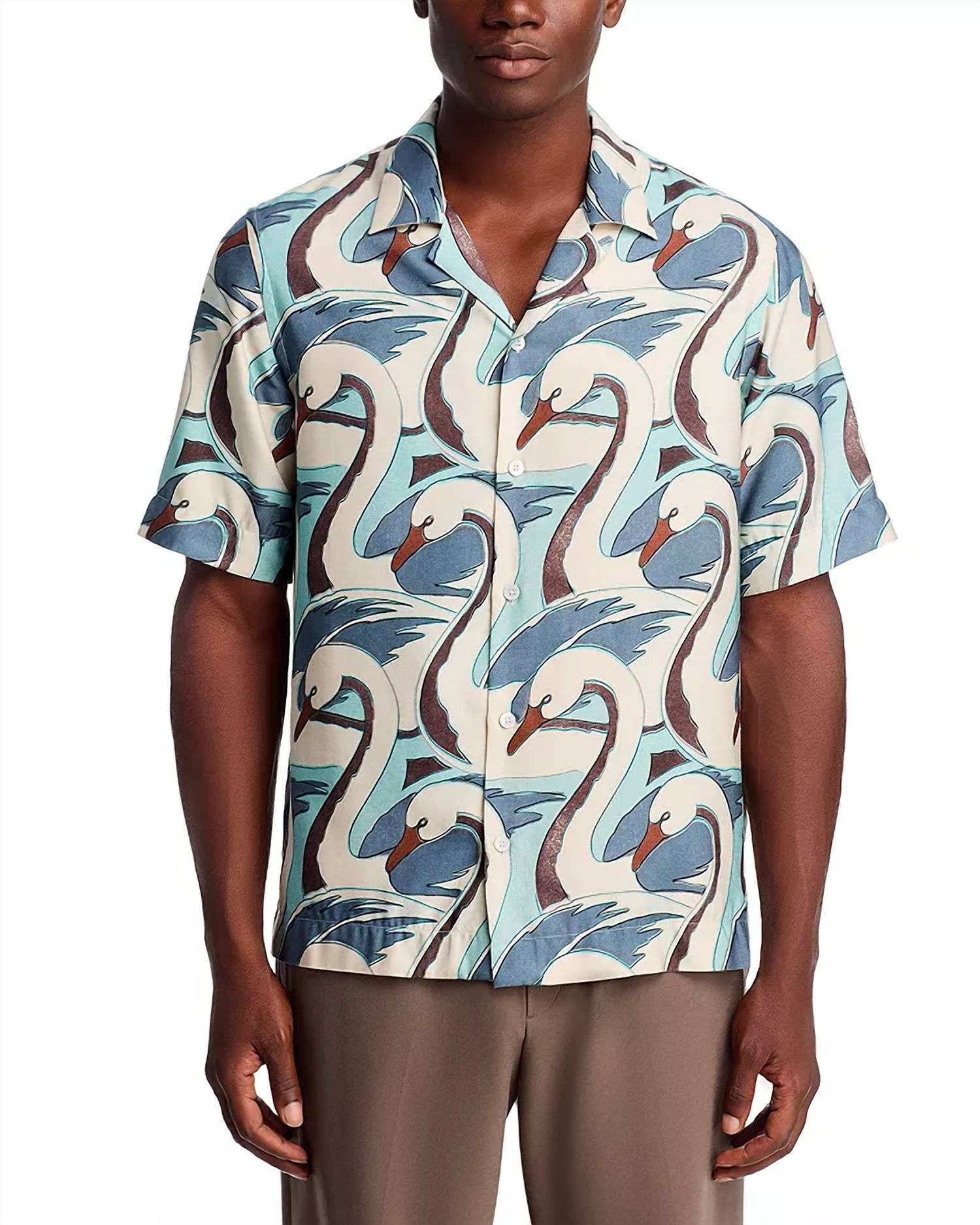 Paul Smith Short Sleeve Regular Fit Shirt in swan print blue - men's t-shirt