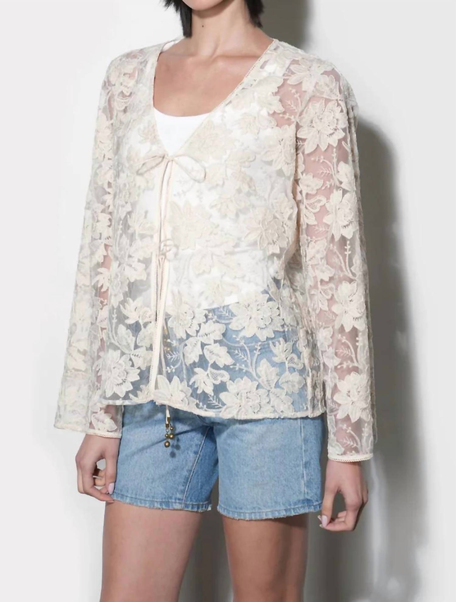 Greylin - Zaylee Sheer Embroidery Lace Cardigan