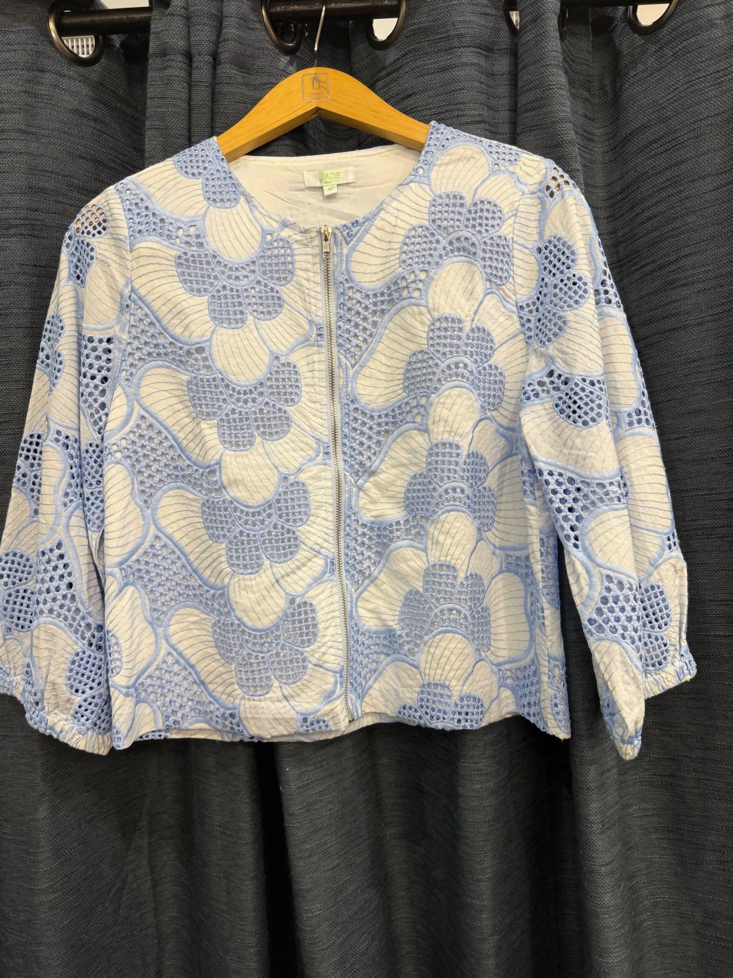 Jade Zip Front Jacket in blue - women's jacket - detail view
