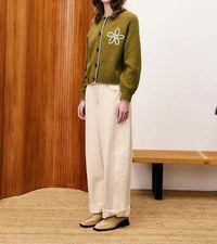 FRNCH Bergamote Embroidered Cardigan in olive khaki - women's cardigan - alternate view