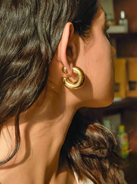 Flanerie by MAIQ Fernanda Non-tarnish Ball C Hoop Earring in yellow gold - women's jewelry - alternate view