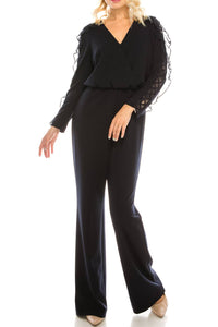 Aidan Mattox - Cross Mesh Sleeve Evening Jumpsuit