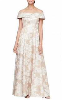 Alex Evenings Off The Shoulder Floral Dress in champagne - women's dress