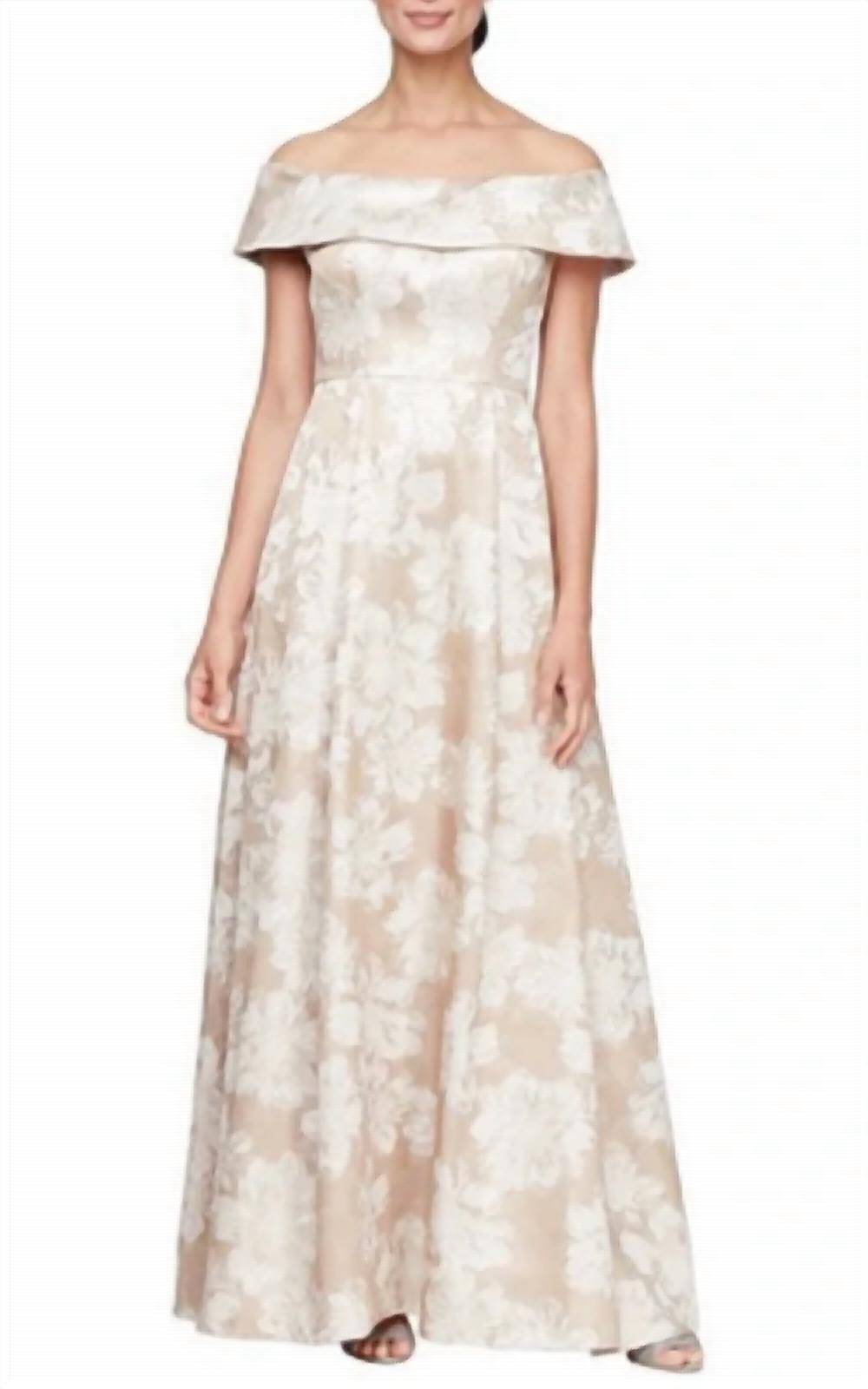 Alex Evenings Off The Shoulder Floral Dress in champagne - women's dress