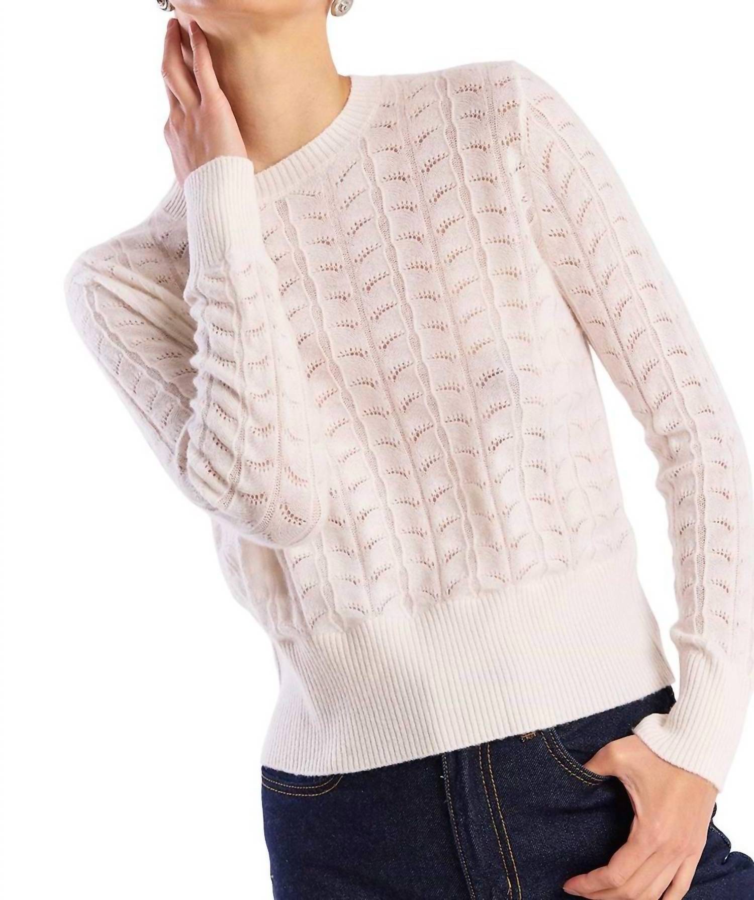 Brodie Cashmere Shell Pointelle Crew Sweater in organic white - women's sweater