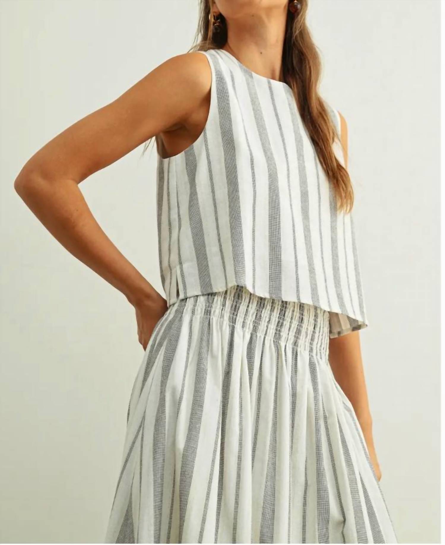 MIOU MUSE Bea Stripe Tank Top in black oatmeal - women's tank top - alternate view