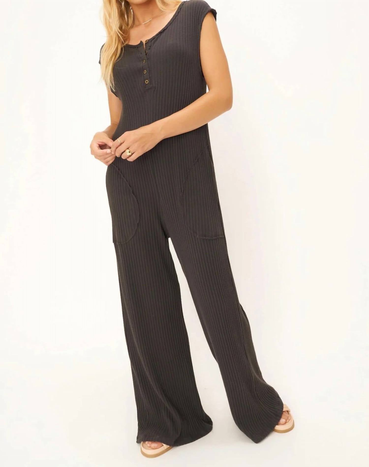 Project Social T - Frida Henley Sweater Rib Jumpsuit
