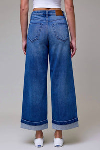 HIDDEN Cuffed High Rise Wide Leg Jean in medium wash - women's jeans - alternate view