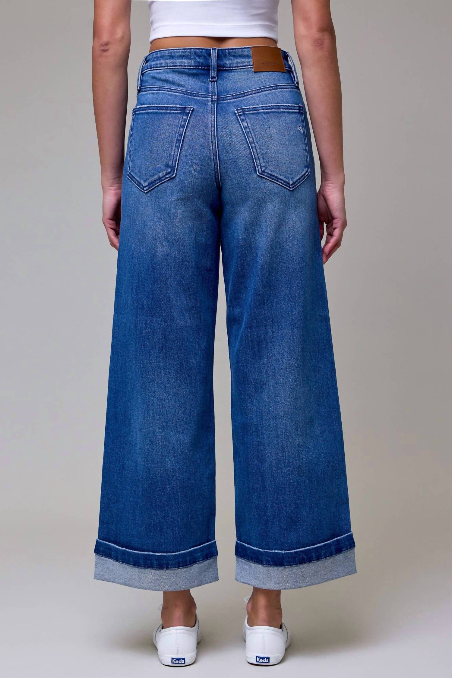 HIDDEN Cuffed High Rise Wide Leg Jean in medium wash - women's jeans - alternate view