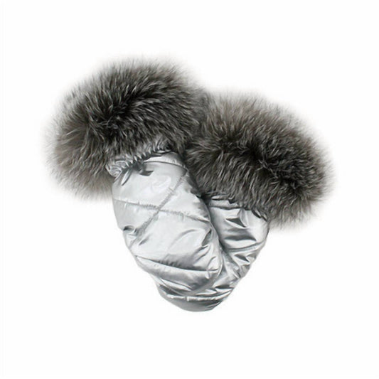 Women's Nylon Mittens with Fur Trim