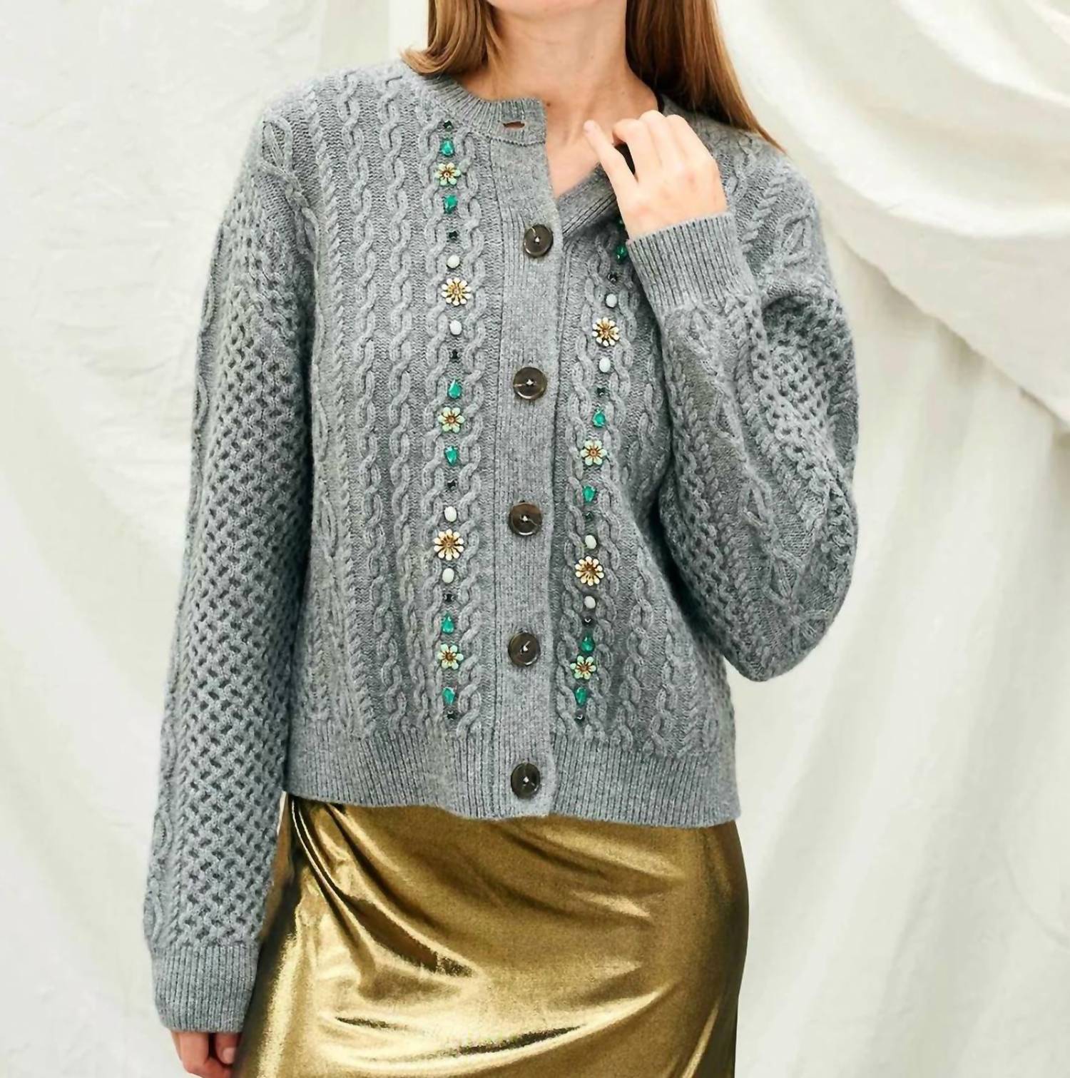 Jumper1234 Jewel Cable Cardigan in cloudy silver 1 - women's cardigan
