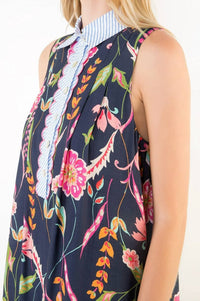 Thml - Sleeveless Striped Collared Floral Dress