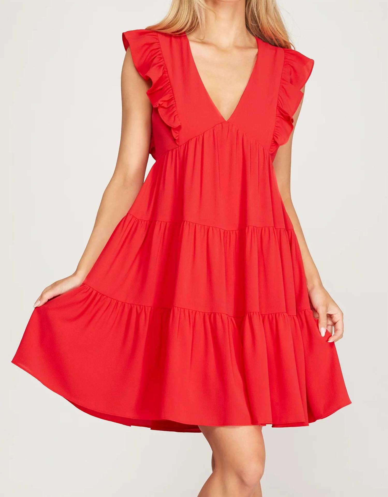 She + Sky - Sleeveless Woven Ruffled Dress