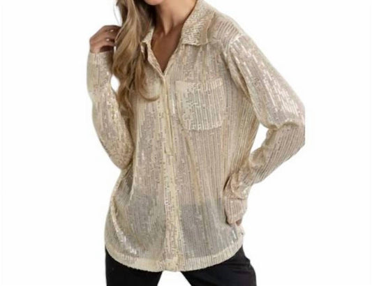 Kiwi - Sequin Semi Sheer Button Down Top