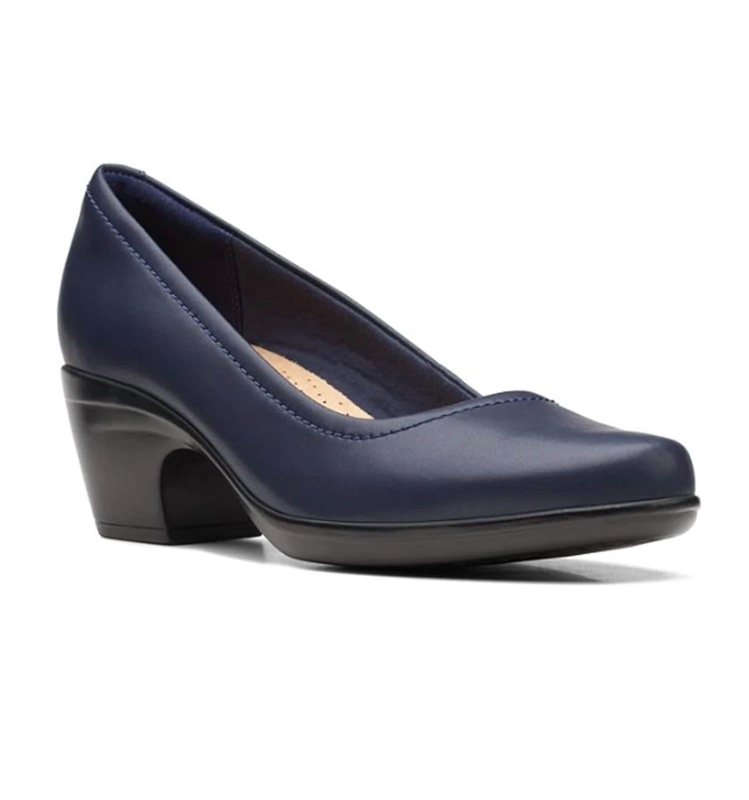 Clarks Women's Emily Belle Pump in navy leather - women's heels