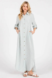Peace Love Line - Seaside Striped Button Down Maxi Dress