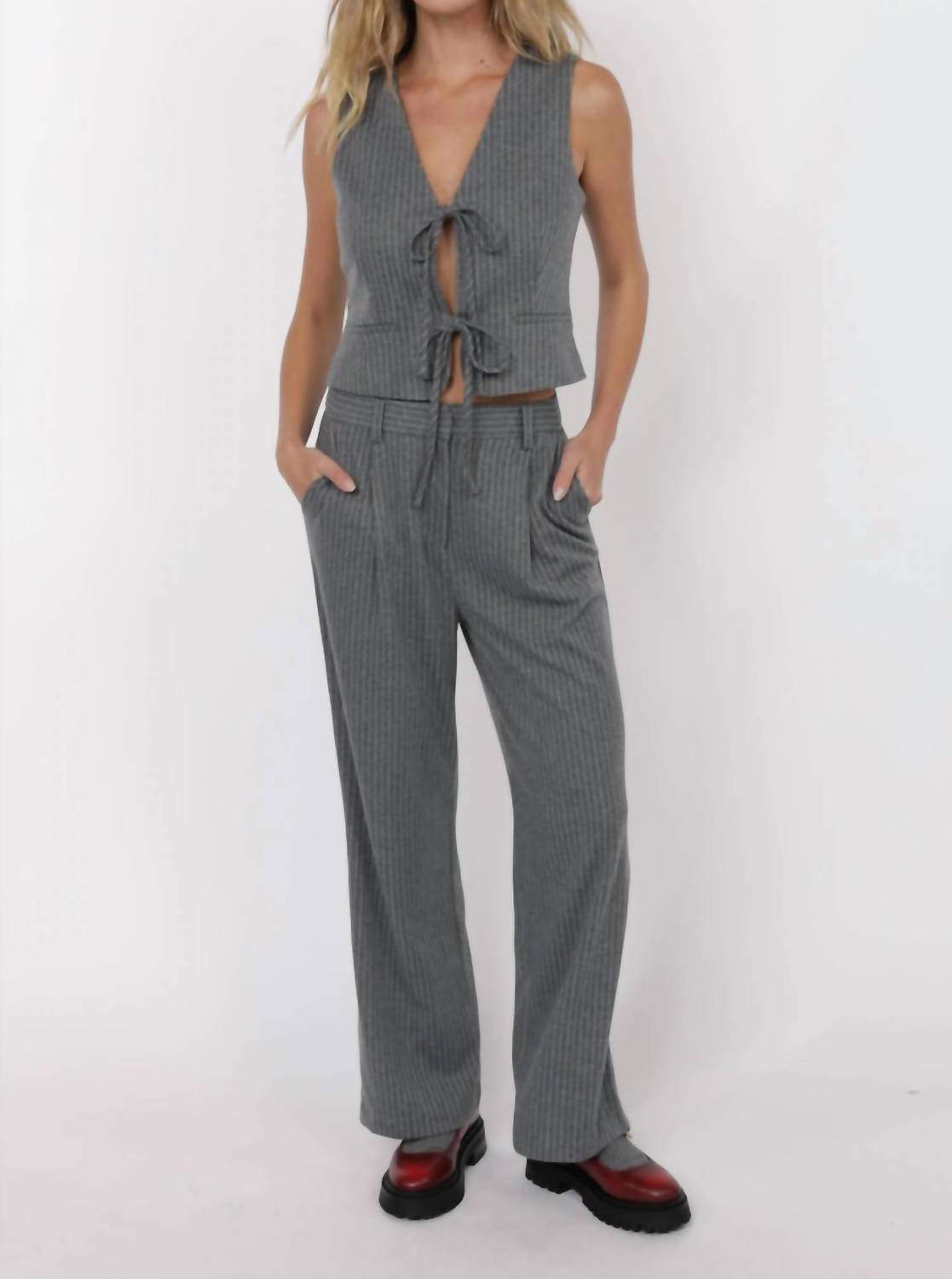 SAGE THE LABEL Day To Day Pinstripe Vest Top in grey - women's jacket