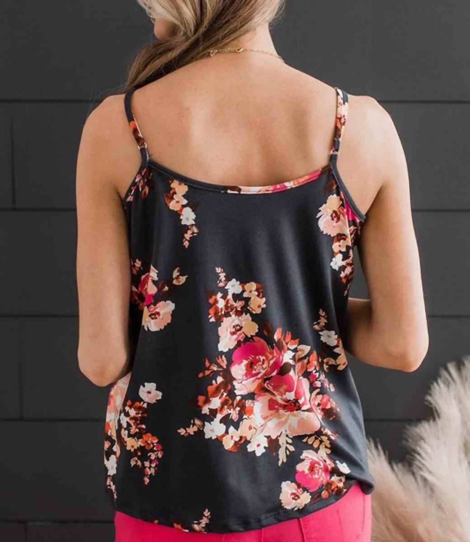 Shiying Fashion - Floral Print Spaghetti Strap Tank