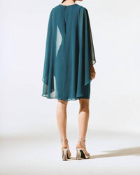 Joseph Ribkoff - Chiffon Cape V-neck Sheath Dress