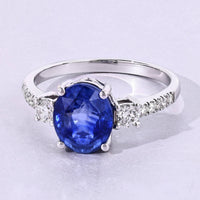 Diana M Jewels Women's Oval Natural Ceylon Blue Sapphire Fashion Ring (3.11 Ct) - Signature Plus in 18k white gold - women's jewelry - detail view