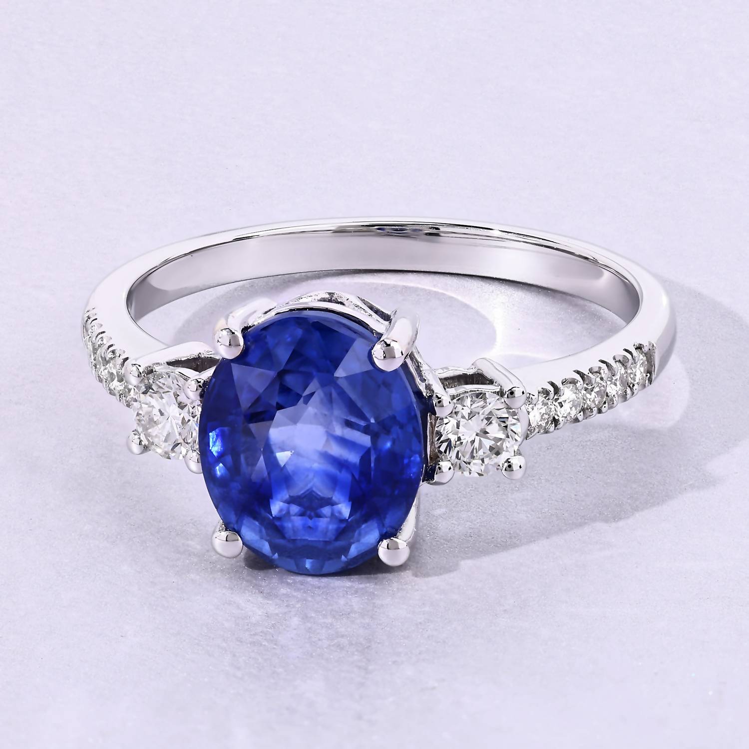 Diana M Jewels Women's Oval Natural Ceylon Blue Sapphire Fashion Ring (3.11 Ct) - Signature Plus in 18k white gold - women's jewelry - detail view