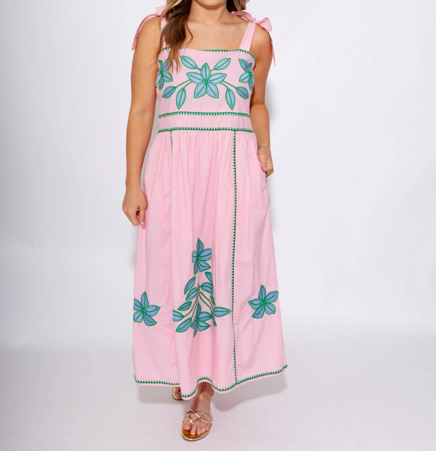 Thml - Embroidered Tie Strap Midi Dress