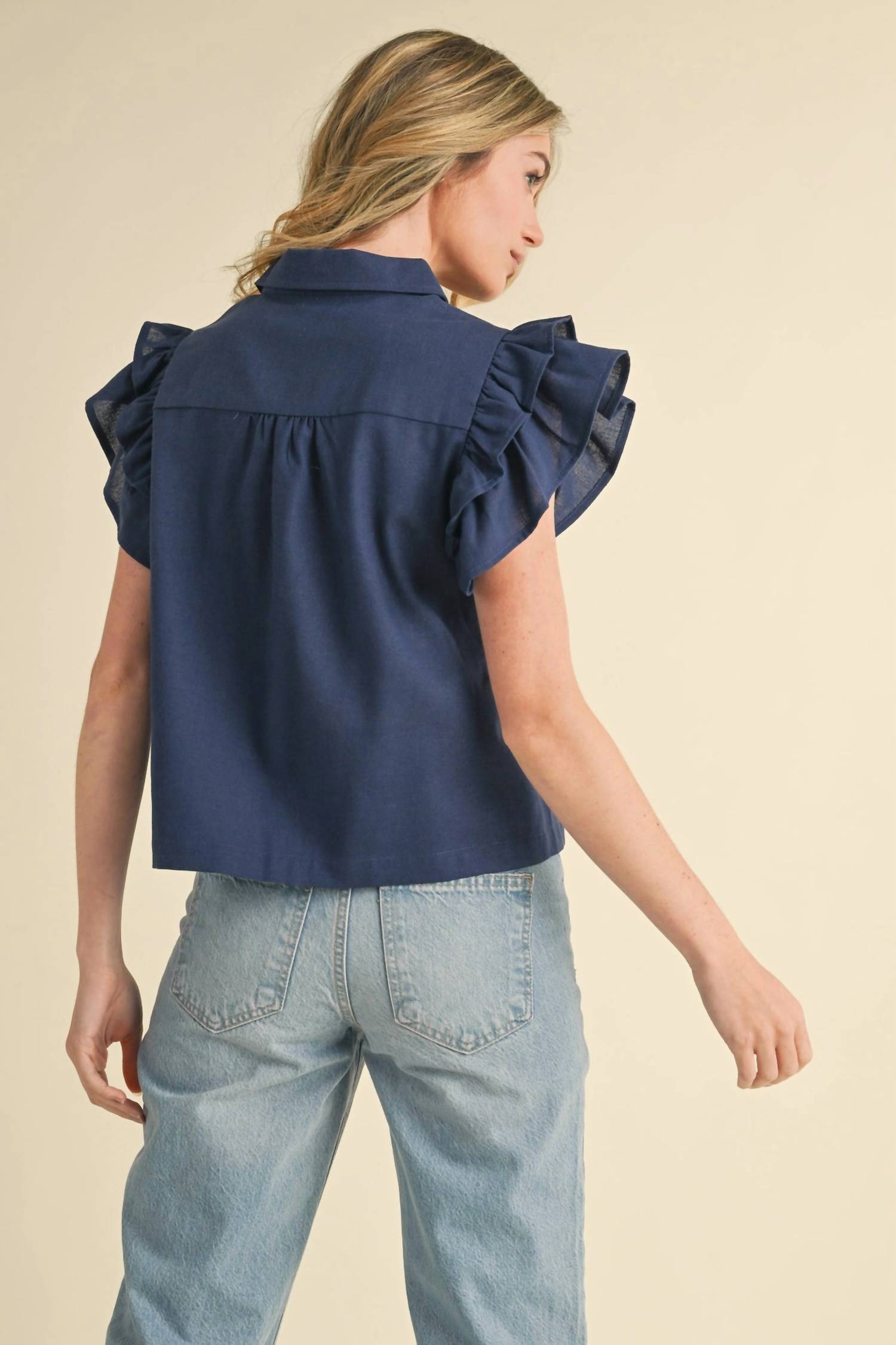 Merci - Embroidered Cut Out Button Down Top