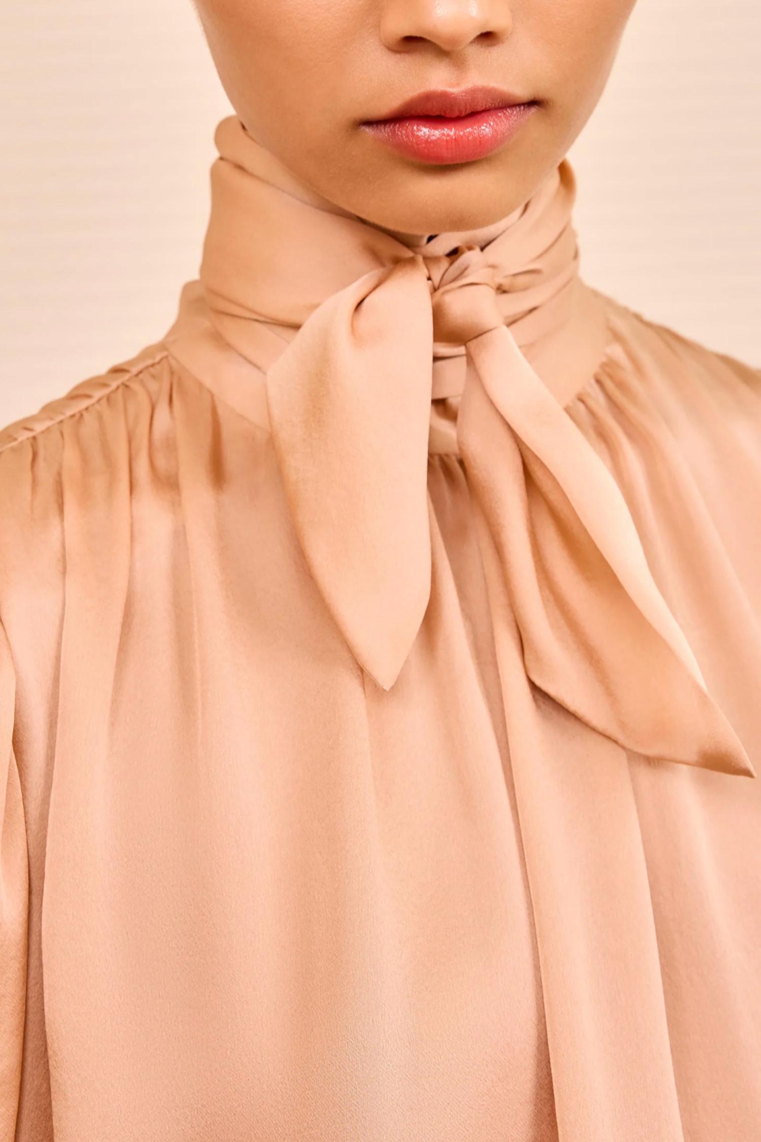Ulla Johnson Ornament Tie Neck Blouse in sand - women's blouse - alternate view