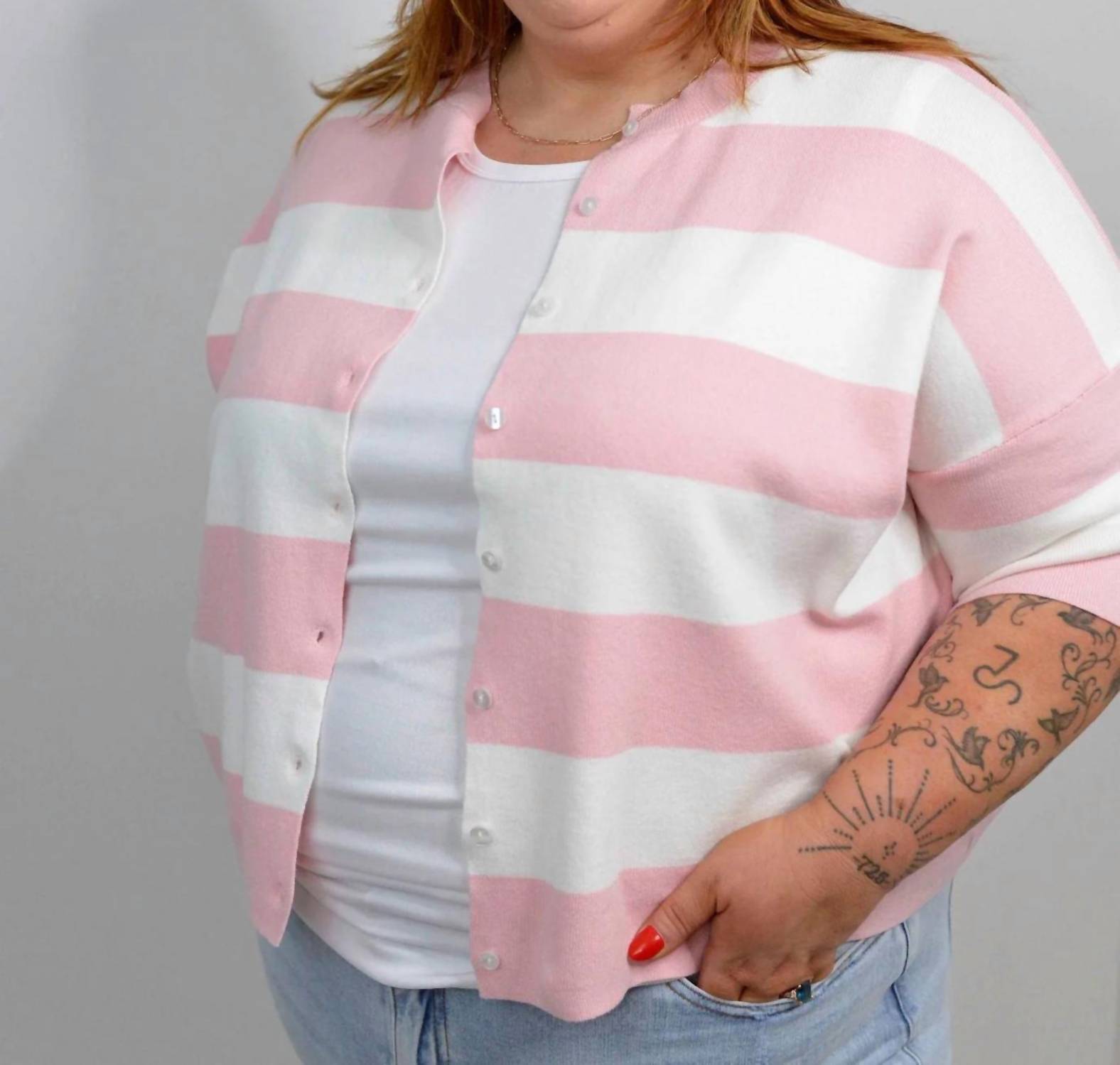 Hayden La - Stripe Knit Button Down Top