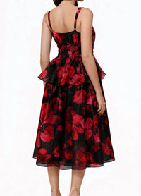 hutch Hutch Desiree Peplum Midi Dress in black red floral - women's dress - detail view