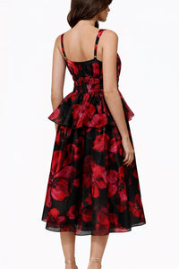 hutch Hutch Desiree Peplum Midi Dress in black red floral - women's dress - alternate view