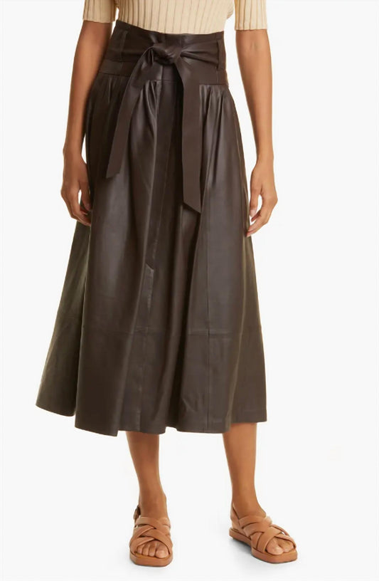 Vince - Belted Pleated Leather Skirt