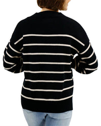 Grace and Lace Crew Neck Striped Sweater in black stripe - women's sweater - detail view