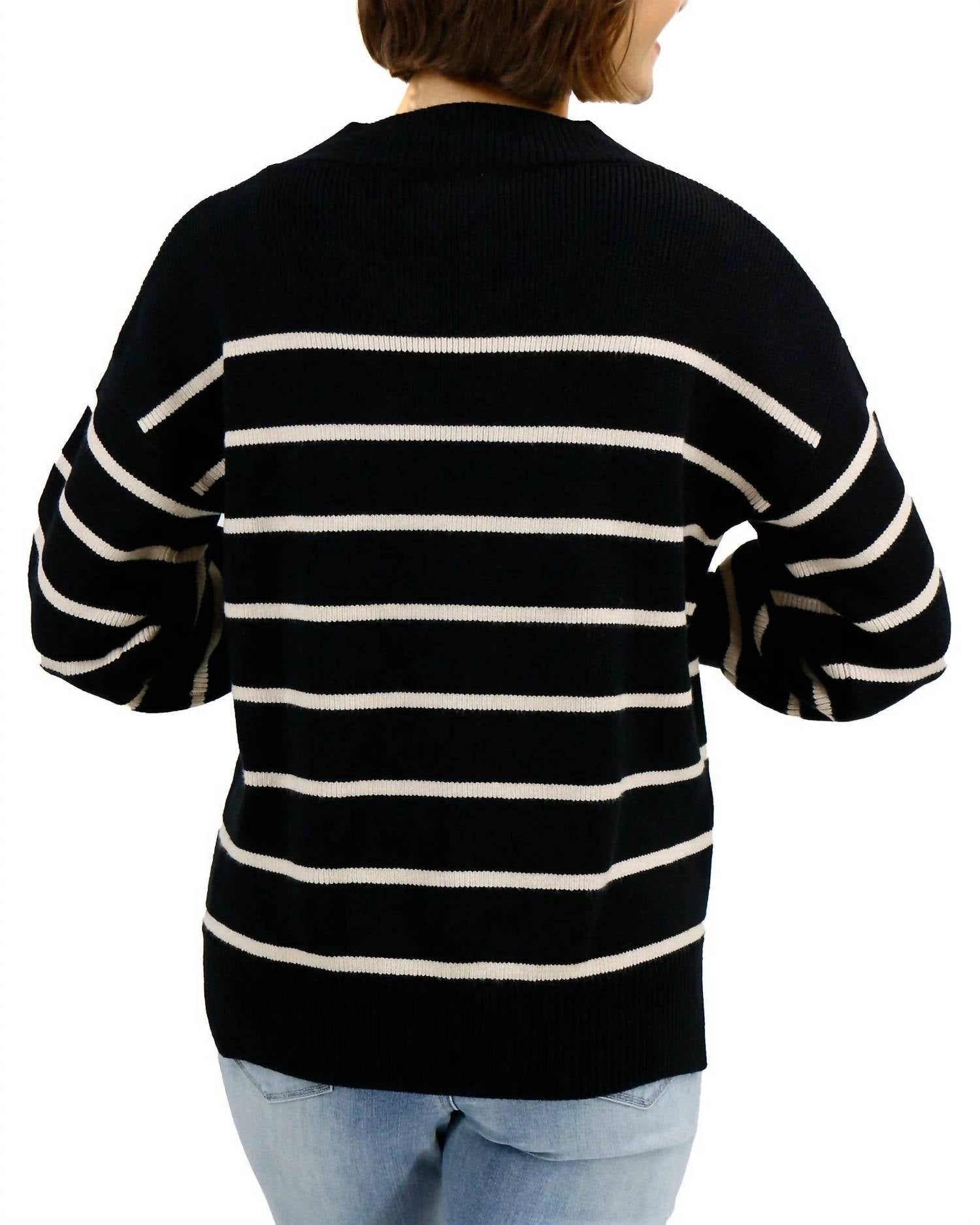 Grace and Lace Crew Neck Striped Sweater in black stripe - women's sweater - detail view