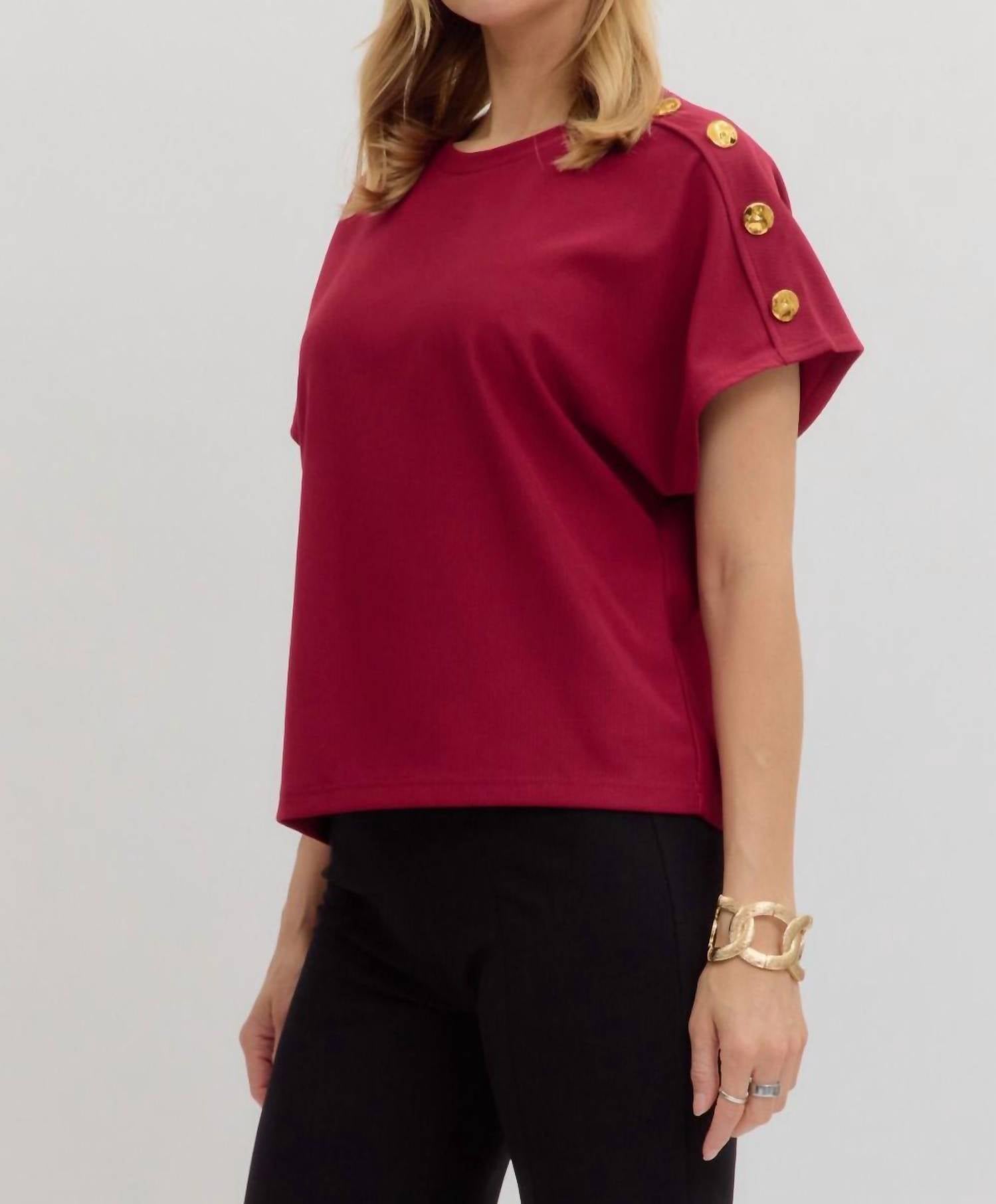 Entro - Crew Neck Gold Button Pullover Blouse