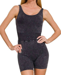 Zenana - Washed Sports Romper With Removable Bra Pad