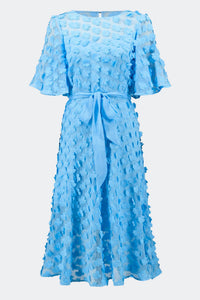 Joseph Ribkoff Signature 3D Chiffon Fit and Flare Dress with Sash in sky blue - women's dress - view 4