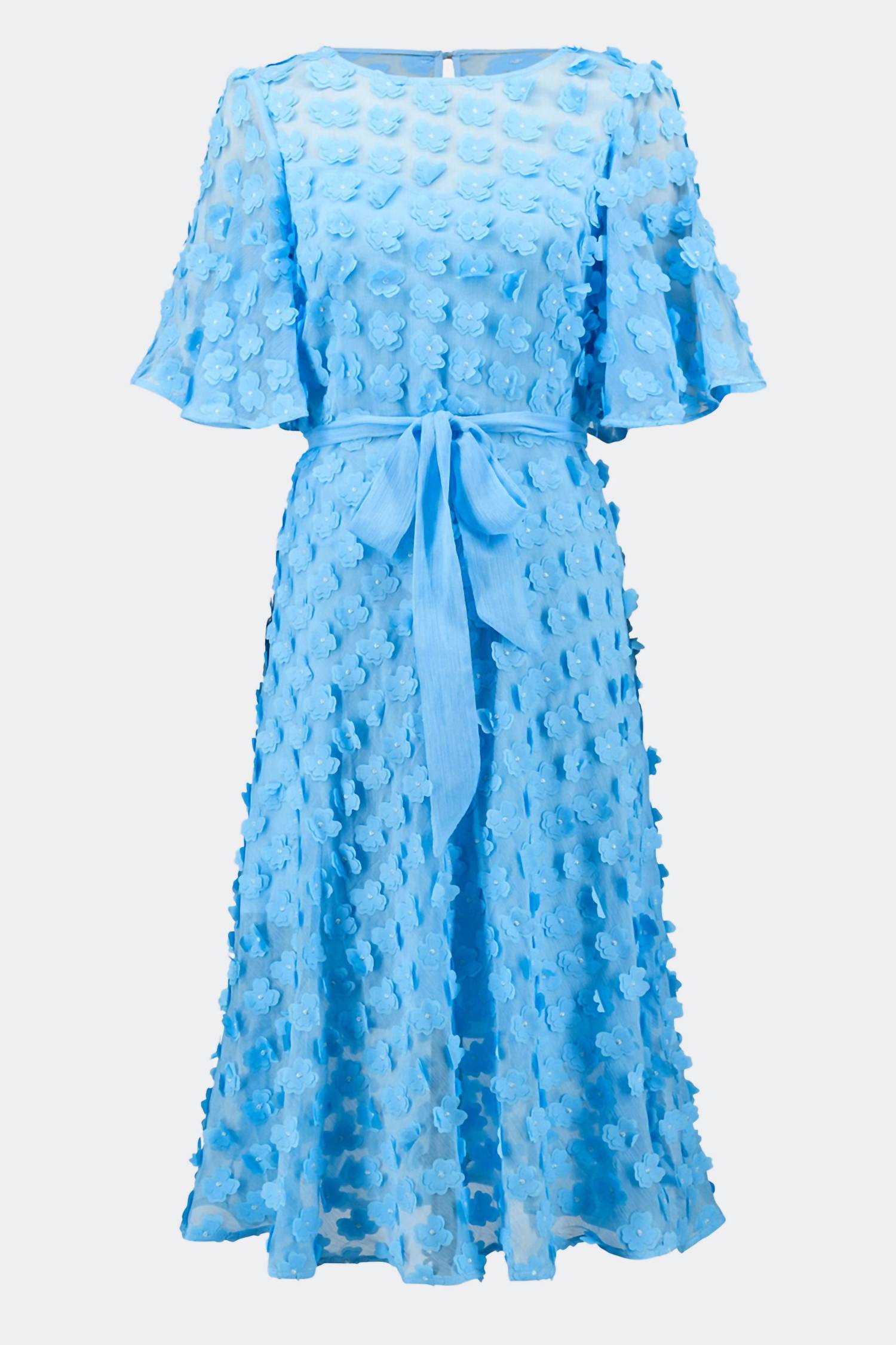 Joseph Ribkoff Signature 3D Chiffon Fit and Flare Dress with Sash in sky blue - women's dress - view 4