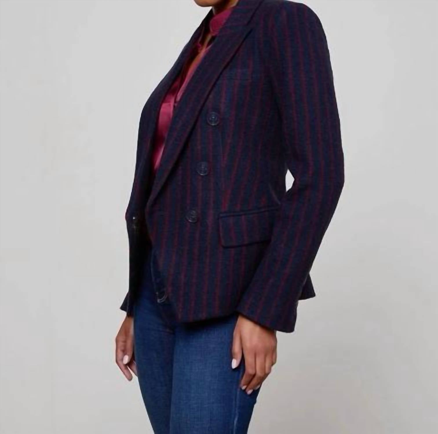 L'Agence Kenzie Pinstriped Blazer in midnight red pinstripe - women's jacket - view 7