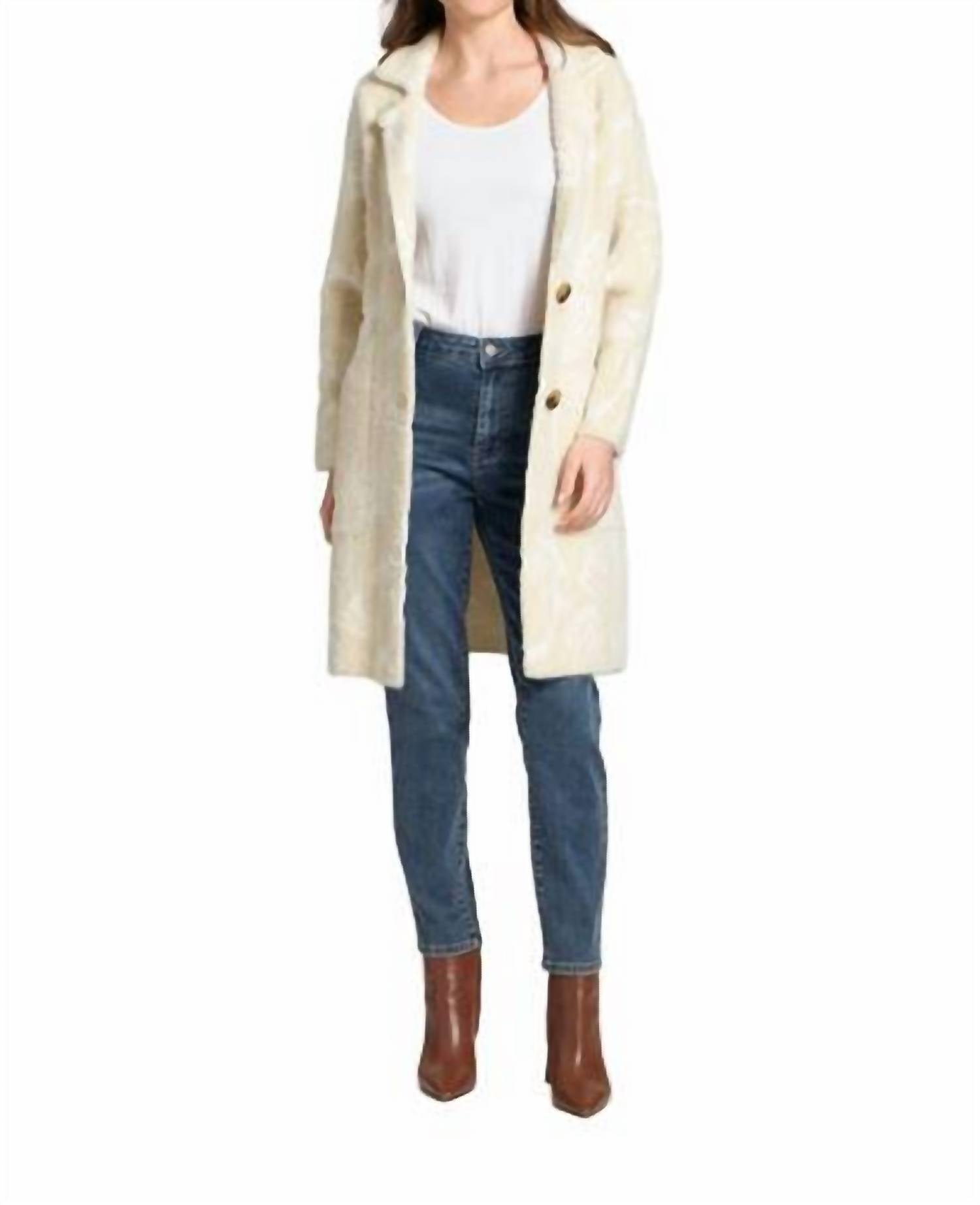 Apny - Neutral Tone On Tone Print Cozy Long Cardigan Coat