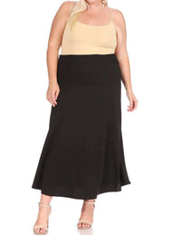 Moa Collection - Women's Solid Flare A-line Long Skirt - Plus