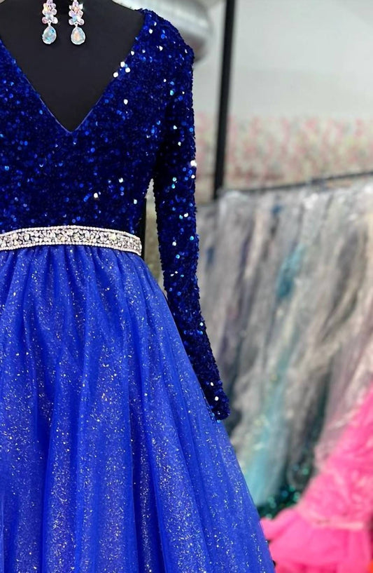 Ava Presley - Velvet Sequin Long Sleeved Ball Gown