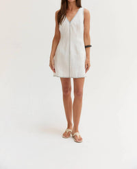 Crescent - Contrast Stitch V-neck Linen Mini Dress
