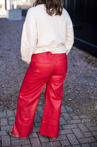 So Me Women's Leather Slit Flare Pants in red - women's pants - detail view