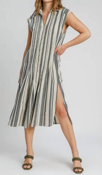 Umgee - Pintucked Stripe Midi Dress