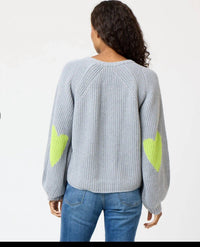 KERRI ROSENTHAL Women's Ricki Imperfect Heart Sweater in dark heather gray - women's sweater - detail view